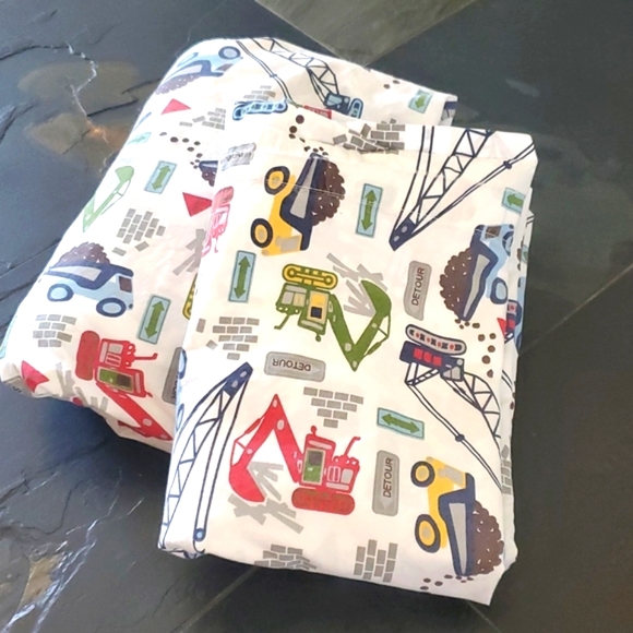 Pottery Barn Other - Pottery Barn Kids Construction Trucks Machines Twin Flat Fitted Sheets